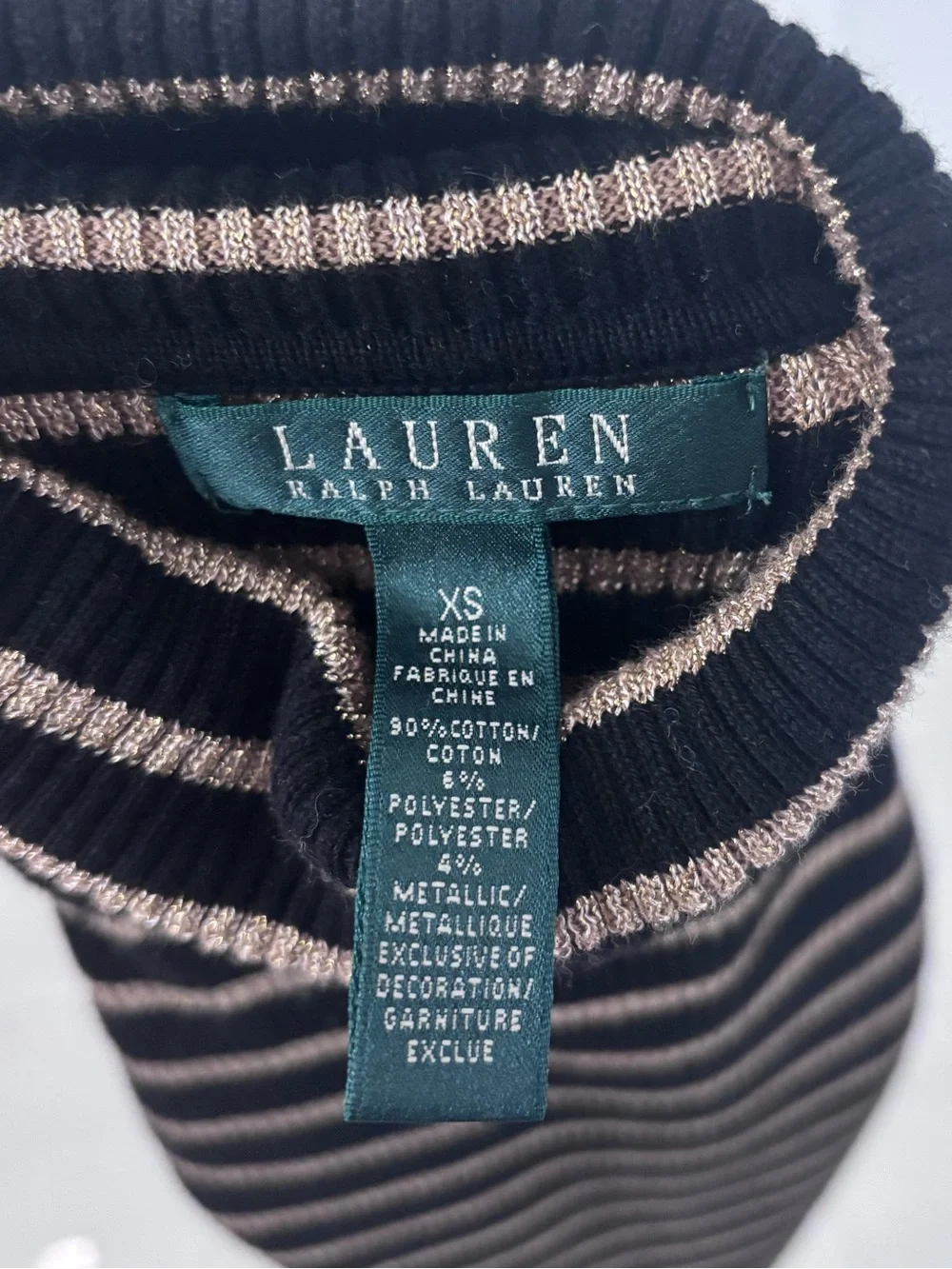 Ralph Lauren Black and Gold Striped Turtleneck Sweater